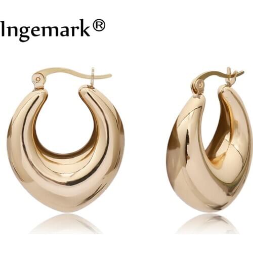 Ingemark Best Selling French Gold Color O Shaped Stud Earrings for Women Punk Chunky Tube Hoops Geometric Alloy Earrings Jewelry