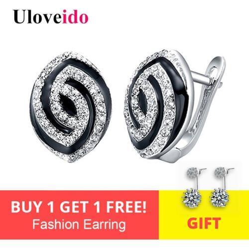 Uloveido Black Enamel Evil Eye Earrings for Women Black Stud Earring Woman Silver Color Earings with An Eye Jewelry 5% Off R308