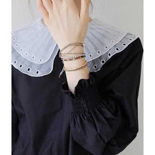 Woman Cute Lapel Detachable Collar Lace Big Fake Collar Ladies White Sweater Half Shirt Blouse Flase Collars Faux Col Decor