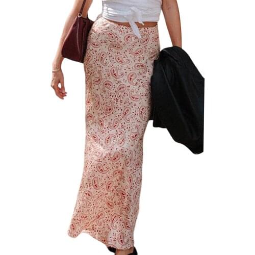 Women Summer Semi-Dress Paisley/Floral Print Elastic Waist Ankle-Length Skirt for Girls 3 Colors