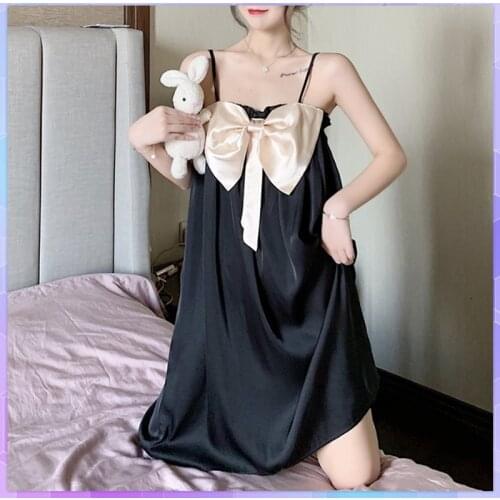 Bow Dress Women Sexy Sleepwear Night Gown Sleeveless Nightdress Lace Sleep Tops V-Neck Nighties Night Shirt Nightwear Home