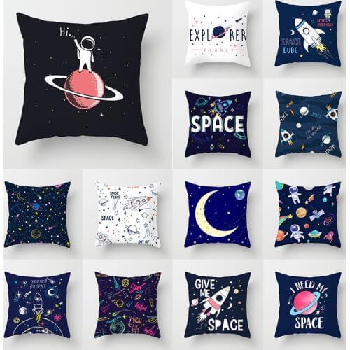 1pc Outer Space Cushion Cover Universe Sun Planet Spacecraft Polyester Throw Pillow Case Astronaut Rocket Decorative Pillowcases