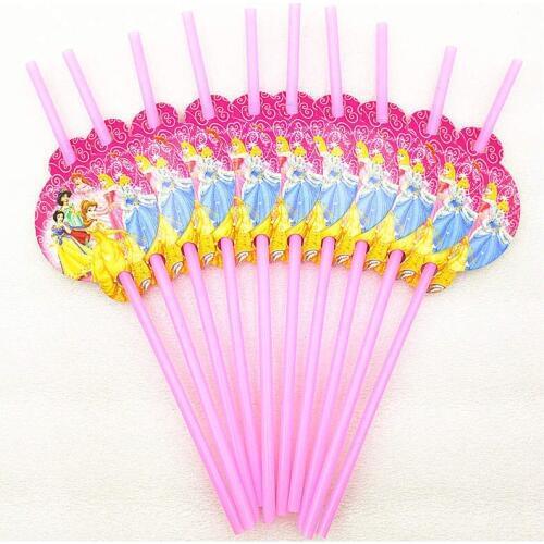 Disney Six Princess 10pcs/lot Cartoon Plastic Drinking Straw Family Party Girl Birthday Party Straw Length 22cm Straw Supply