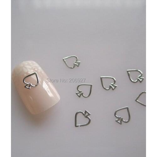 MS264-1 100pcs Silver Cute Spade Metal Sticker Nail Art Metal Sticker Nail Art Decoration Non-adhesive Sticker