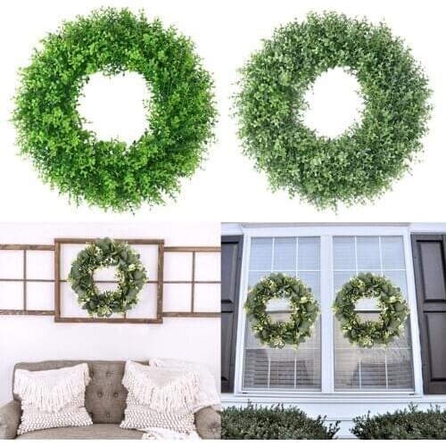17in Artificial Outdoor Wreath Green Leaves Wreath for Front Door Farmhouse Wall Door Decorations