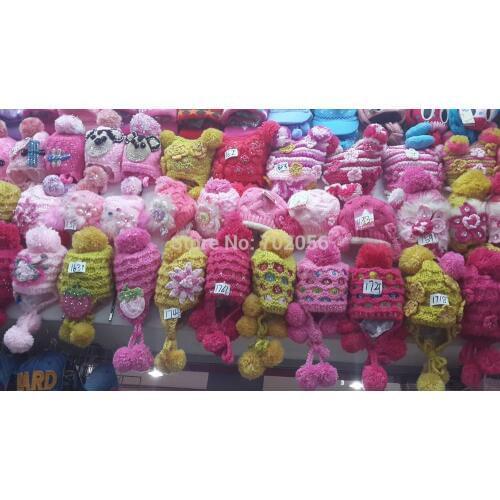 2017 girls Handmade girls Handmade crochet winter beanie amhat cap barret knit hat Skullies 22pcs/lot MIXED COLOR STYLE #3702