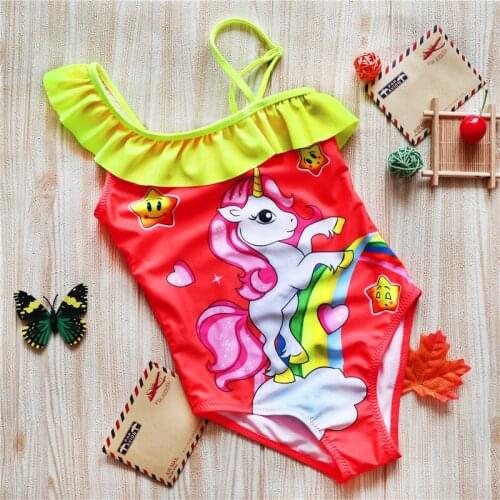2021 Childrens Swimsuit Cartoon Unicorn Digital Printing Rainbow Pony Swimsuit Girls Swimsuit
