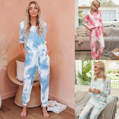 2021 spring and summer gradient color pajamas tie-dye home service two-piece suit hot sale
