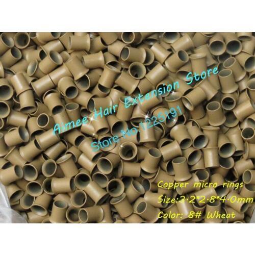 3.2*2.8*4.0mm 8#Wheat 1000pcs/lot copper flared ring easily locks/copper tube micro link/ring /bead for i tip hair extension