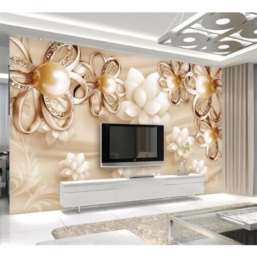European Style Golden Pearl Flowers 3D Wallpaper Living Room TV Hotel Luxury Photo Wall Mural High Quality Interior Decor Fresco
