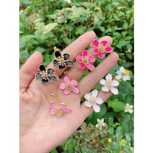 4 Pairs, Elegant Enamel Flower Stud Earrings For Women Gold CZ Crystal Pendientes Mujer 2021 Vintage Statement Jewelry