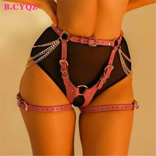 B.CYQZ Pastel Goth Leather Garters Sexy Harness for Women Chain Tassel Leg Suspender Body Bondage Lingerie Cage Set Rave Clothes