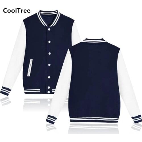 CoolTree Men Women Baseball jacket Spring Autumn Single-breasted Stitching color Coats Unisex Slim Fit Stand-up collar Outerwear