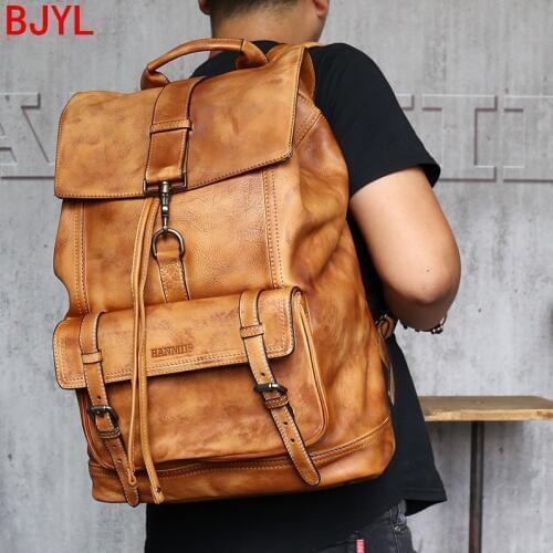 Large Capacity Mens Backpack Travel Bag Men Casual Computer Bags Male Full Leather College Backpacks Cowhide Leather Vintage