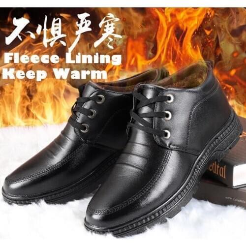 Snow Boots Men Plush Warm Comfortable Ankle Short Boots Anti Slip Wear-resistant Loafers High Quality Male Winter Leather Shoes