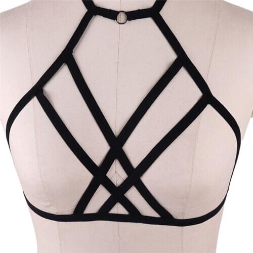 Elastic Bra 90s Cupless Lingerie Bra Elastic Harness Belt Bdsm Female Sexy Goth Lingerie