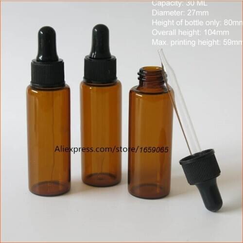30ml Amber glass Essential Oil dropper bottle 1oz Dispensing Container 30cc Empty Liquid Pipette Eye Drop packing 200pcs
