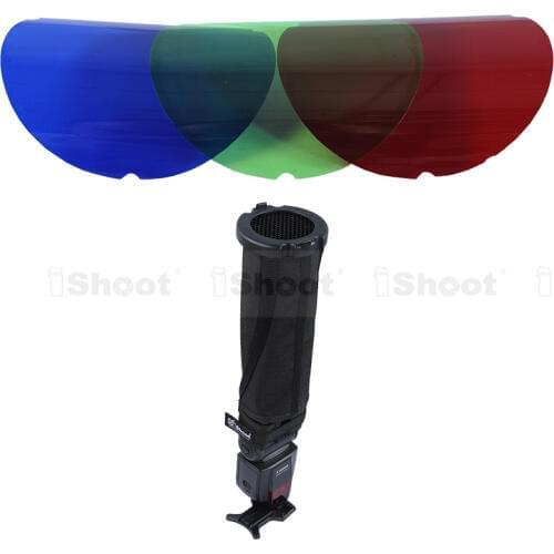 IShoot Multifunctional 25/45 Degree Honeycomb Grid+Cover+Red Green Blue RGB Color Filter+Snoot Flash Softbox Diffuser Reflector