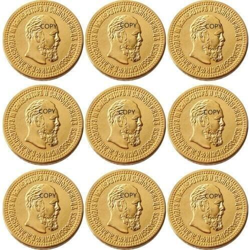 Russian 10 ROUBLES A Set Of ( 1886-1894 ) 9PCS Real Gold Plated Copy Coins