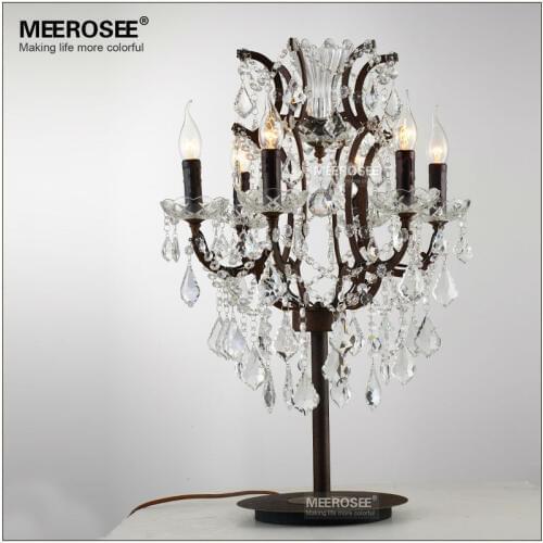 Wrought Iron 6 Lights Crystal Table Lamps Antique Retro Crystal Table Light Lighting Living Room Bedroom Decorative Light TD001