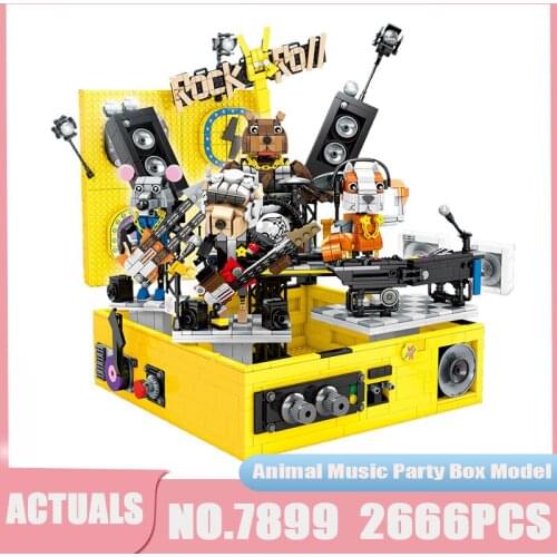 Creative MOC Animal Party Music Box Stage With Bluetooth Speaker Assembled Building Blocks Christmas Toys For Present Gift