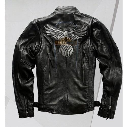 115 Th Anniversary Genuine Leather Clothes Mens Eagle Embroidery Motorcycle Clothing Coat Plus-Sized Plus Size Leather Jacket