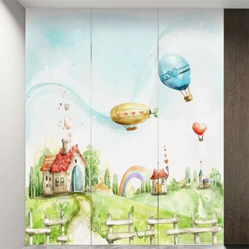 Hand painted landscape glass stickers bathroom frosted film sliding door stickers wardrobe renovation cartoon stickers
