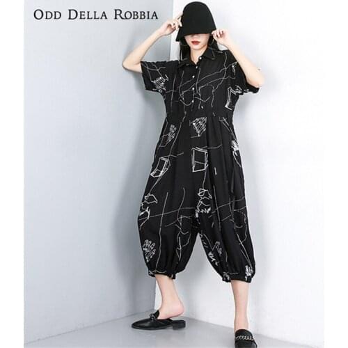 OddDellaRobbia Summer Fashion Short-Sleeved Top Cropped Trousers Streetwear Printed Drawstring Plus Size One-Piece Clothing 1290