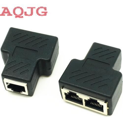 Plastic Copper Core 1 To 2 LAN RJ45 Connector Network Cable Splitter Extender Plug Adapter Connector AQJG