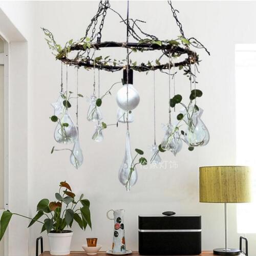 Simple modern living room dining room lamp personality creative coffee shop bar hydroponic green plant chandelier study bedroom