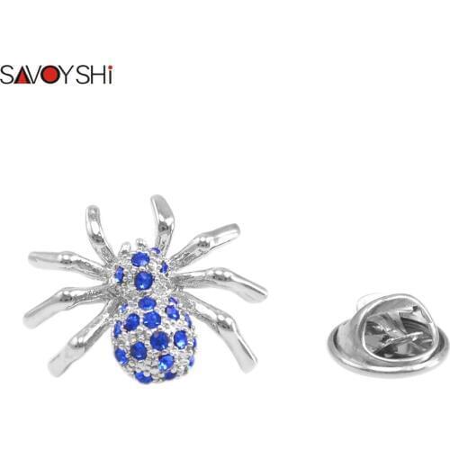SAVOYSHI Novelty Blue Crystal Spider Brooch Pin for Mens Shirt Coat Womens Dress Hats Bags Accessories
