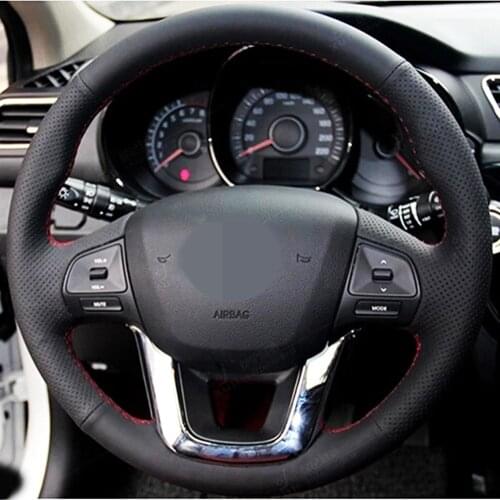 DIY Black Faux Leather Non-slip And Wear-Resistant Car Steering Wheel Cover For Kia RIO 2011 2012 2013 2014 Auto Parts