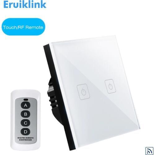 EU/UK Standard Eruiklink Touch Switch 1 Gang/2 Gang/3 Gang 1 Way,Crystal Glass Panel, RF433 Wall Light Switch for Smart Home