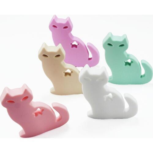Sutoyuen Silicone Baby Teether Toys Lovely Silicone Cats Teething Boys' Nursing Necklace 5pc Pendant Silicone Charms BPA Free