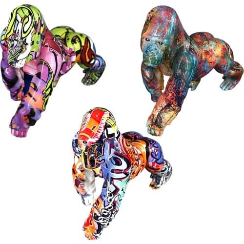 Nordic Painted Graffiti Colorful Gorilla Figurine Animal Sculpture Statue Desktop Resin Craft Home Office Room Decor Gift