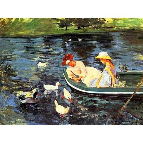 Modern handmade painting famous painting reproducing mother and girl on the boat on oil canvas for home decor and wallpaper