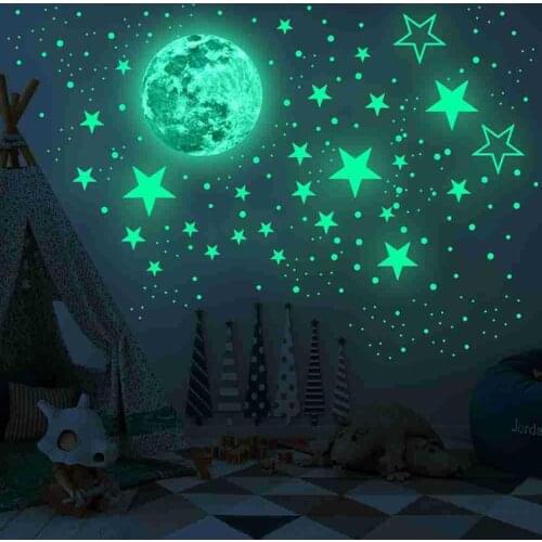 Luminous Moon and Stars Wall Stickers for Kids Room Baby Nursery Home Decoration Wall Decals Glow in the Dark Bedroom Ceiling