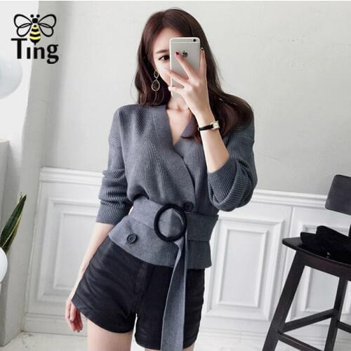 Tingfly New Designer Elegant Women Knitting Sweater Double Breasted V neck Cargidan Sweater Winter Autumn Streetwear Women