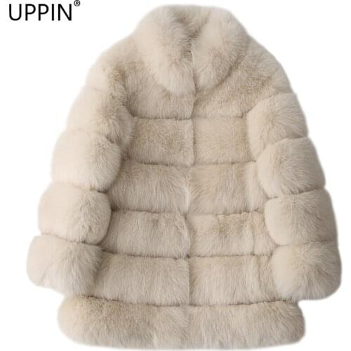 UPPIN 2018 Women Winter Coat with Fox Fur Collar Latest 4XL Ladies Furry Jacket Free Shipping Natural Warm Girls Faux Fur Coat