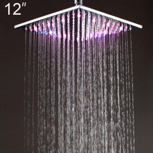 X15262 - 12 Inch Brass Material 7 Colors Led Light No Need Batteries of Square Rainfall Shower Head