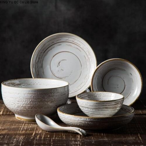 Japanese Retro Tableware Ceramic Plate Creative Hand-painted Seasoning Dish Sushi Plate Household Ramen Bowl Restaurant Supplies