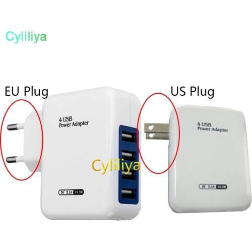 200PCS 5V 3.1A 4 USB Ports AC EU / US Plug Travel Charger USB Power Charger Adapter HUB For Samsung for iPhone Huawei Sony LG