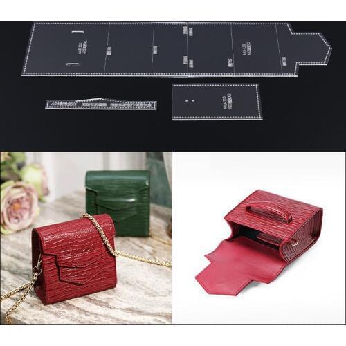 1set laser cut DIY Handmade Womens small square bag shoulder bag tote Leather Craft Sewing Pattern