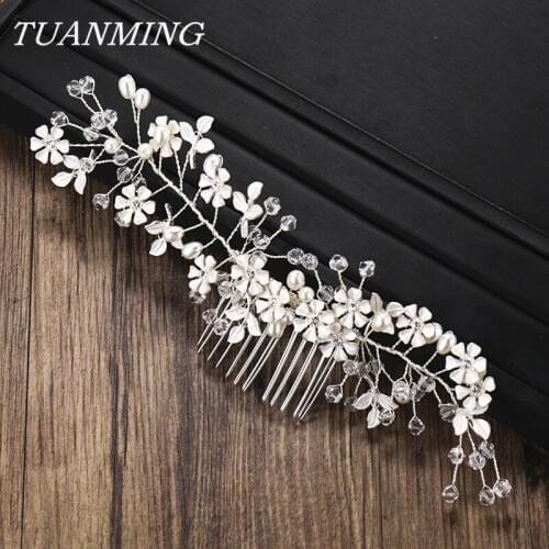 Women Hair Accessories Flower Bridal Hair Comb Headbands Wedding Hair Ornaments Silver Color Flower Headdress Female