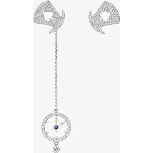 Fashion S925 Sterling Silver Top Hats and Clocks Asymmetric AB Earrings Pave Zirconia for Women Individual Design Jewelry
