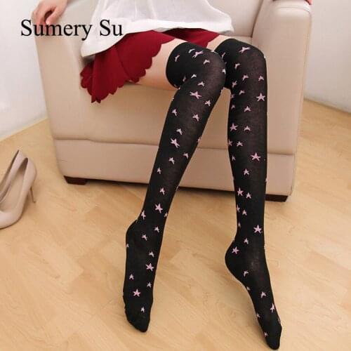 Women Stockings Socks Stars Circle Over Knee Cotton Sexy Slim Ladies Girls Christmas Halloween Gift 1 Pairs Hot Sale