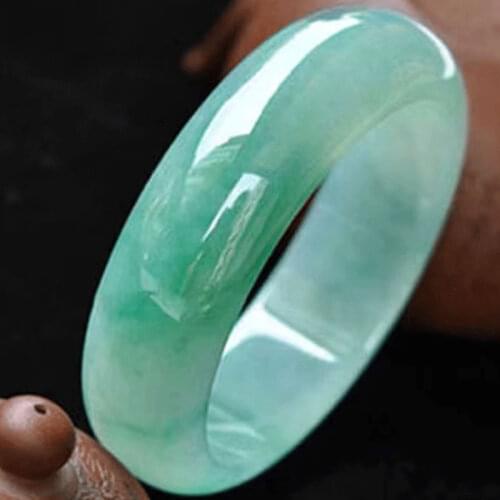 Womens Pure Natural Jadeite Jade Light Green Bracelet With Water Moistening Ice Jade Bracelet
