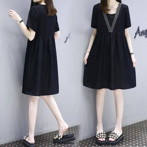 Summer New Style Large Size Loose Mid-Length A-Line Chiffon Dress Women