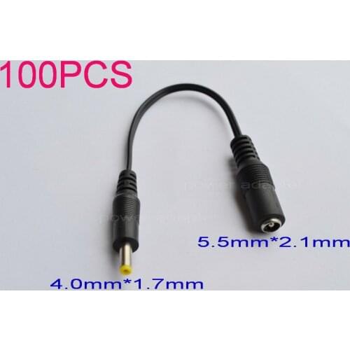 100pcs High quality All copper brand new DC cable power jack female 5.5mm x 2.1mm plug male 4.0mm x 1.7mm