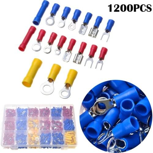 1200 Pcs/Set Insulated Crimping Terminal Cable Connector Electrical Wire Crimp Spade Butt Ring Cold Press Terminal Kit